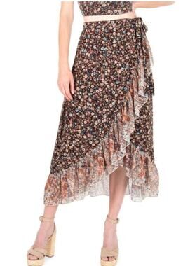 Secret Mission Super Natural Janice Maxi Ruffle Wrap Skirt Ditzy Floral Print M